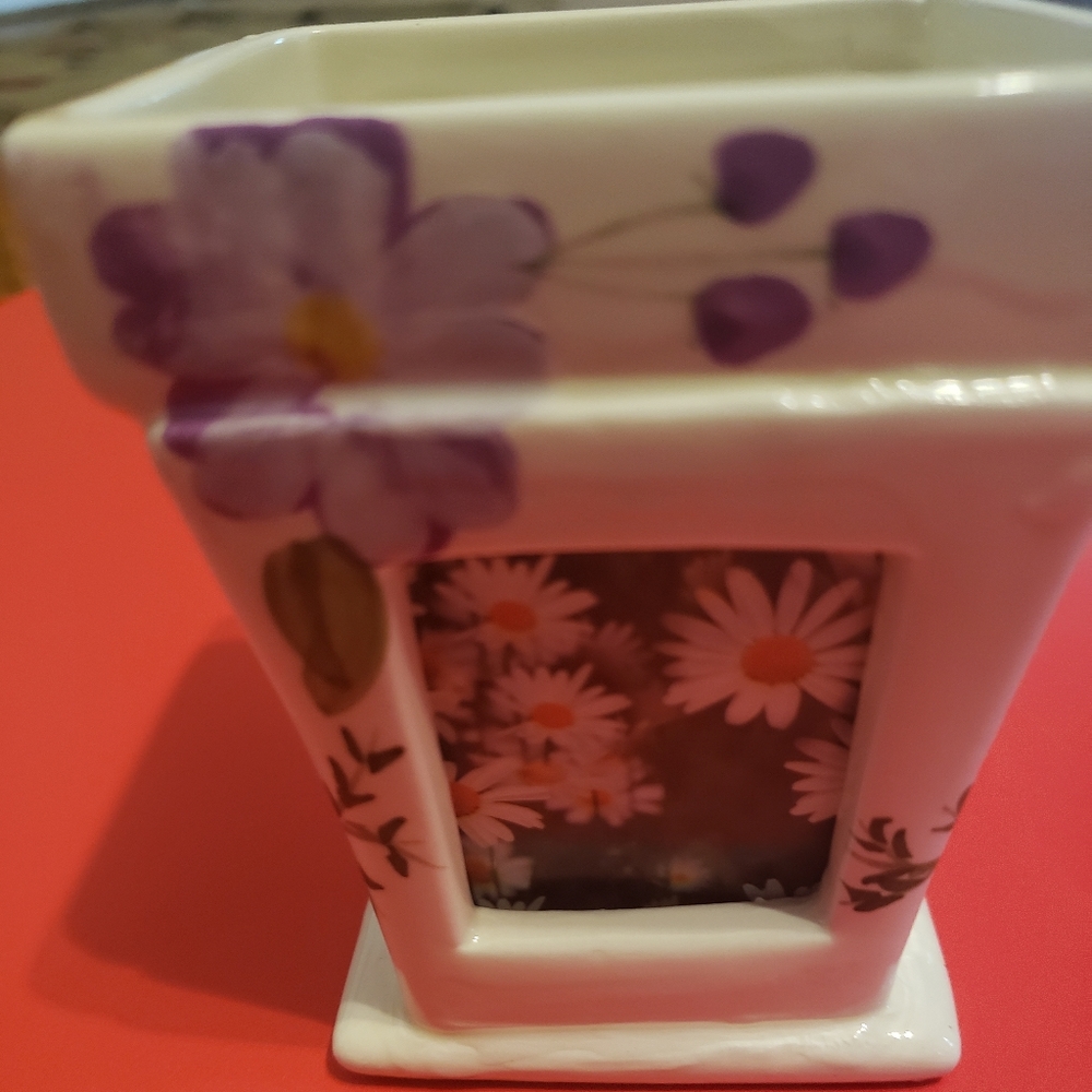 Ceramic small flower pot with photo insert